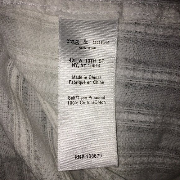 Rag & Bone Top Womens XS White Striped Cropped 100% Cotton 3/4 Sleeve Pullover - Picture 6 of 9